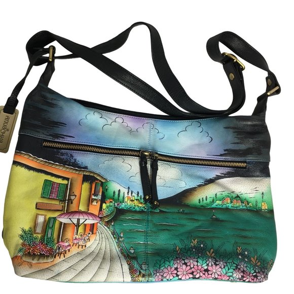 Anuschka NEVER USED Handpainted Leather Large Shoulder Bag Cross Body Italy - Picture 1 of 13